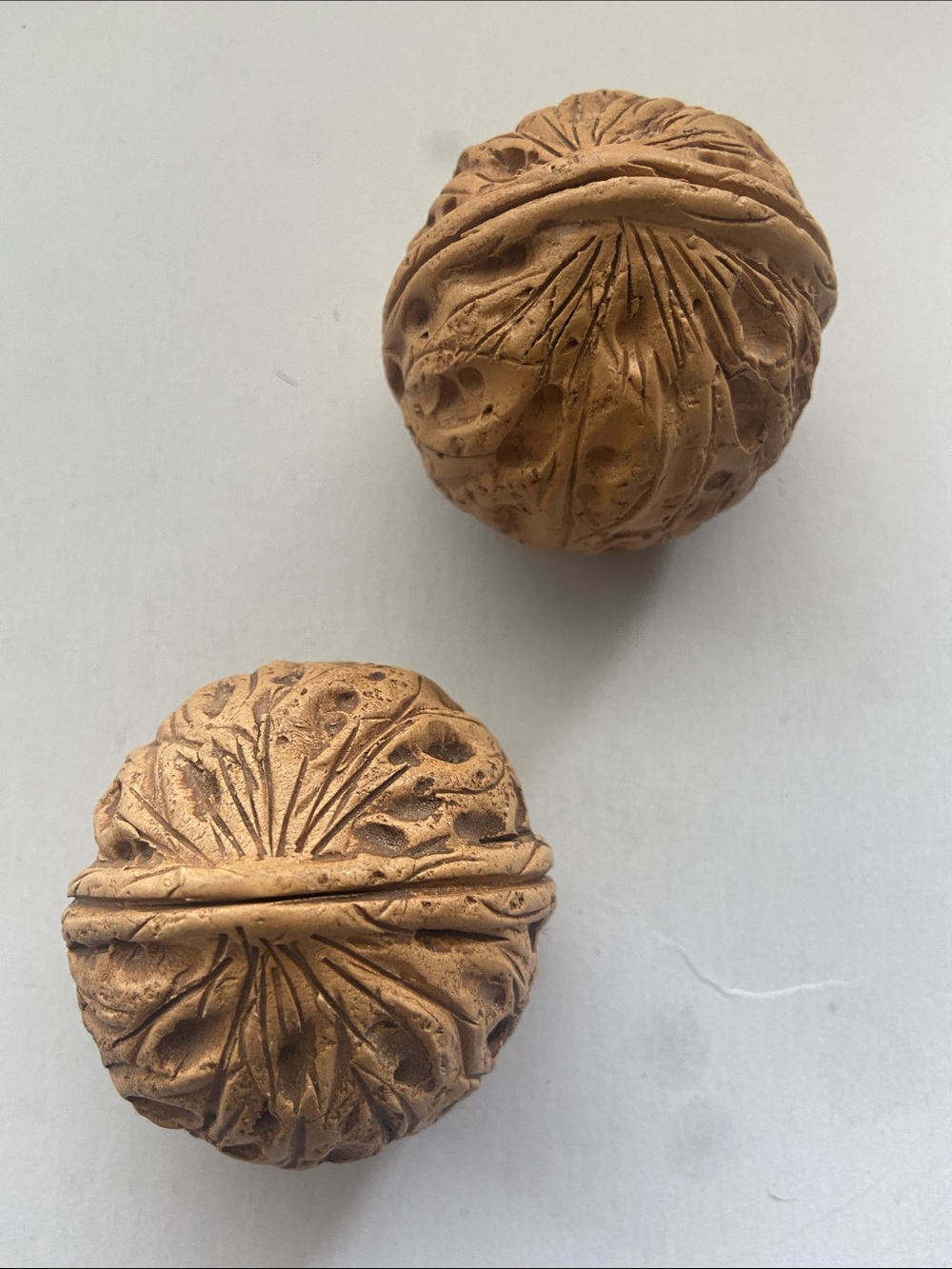 set of 2 Antique Chinese Hand Carved Rattling Walnut Shell Hediao Sealed Mark
